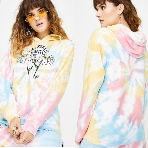 Dolls Kill By Samii Ryan Tie Dye Hoodie Sweatshirt Size Large Daisy Revolve Hood - Picture 2 of 16